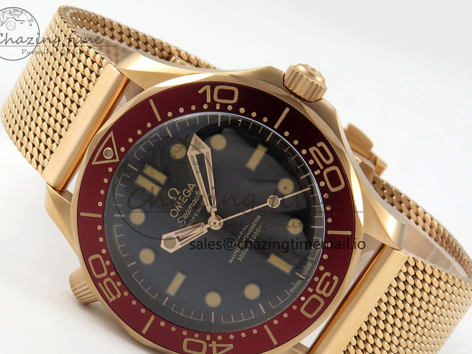 0510 Stylish Seamaster 300M Diver Rose Gold VSF 1:1 Best Edition Black Dial on Mesh Bracelet A 7662